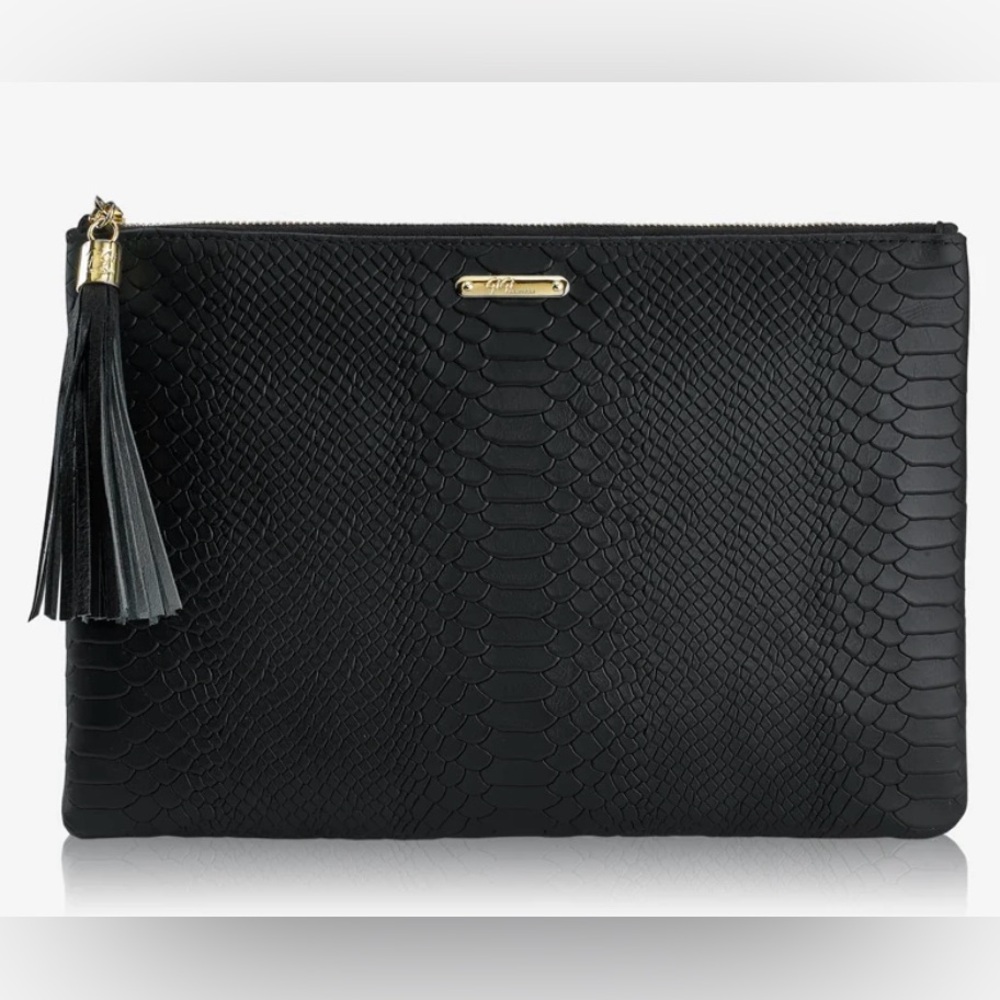 Gigi Ny Black Embossed Python Leather Clutch - image 1